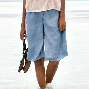3XL Bohemia Plus Size Wide Leg Blue Short Pants For Women - GetComfyShoes