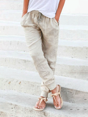 Solid Stretchy Women's Drawstring Linen Pants