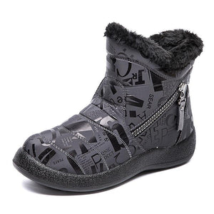 Double Zipper Letter Print Lining Faux Fur Winter Keep Warm Women Ankle Snow Boots