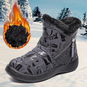 Double Zipper Letter Print Lining Faux Fur Winter Keep Warm Women Ankle Snow Boots