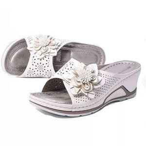 Women peep toe flower hollow summer outdoor slide wedge sandals