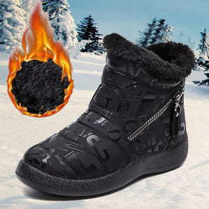 Double Zipper Letter Print Lining Faux Fur Winter Keep Warm Women Ankle Snow Boots
