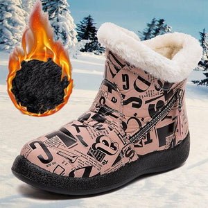 Double Zipper Letter Print Lining Faux Fur Winter Keep Warm Women Ankle Snow Boots
