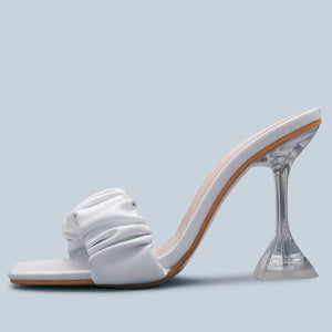 Women pointed peep toe ruffle strap slide stiletto high heels
