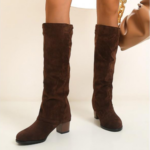 Women square chunky heel knight mid calf boots