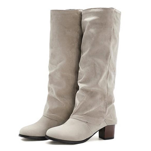 Women square chunky heel knight mid calf boots