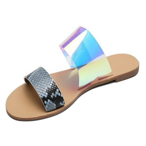 Women summer two strap leopard peep toe slide sandals