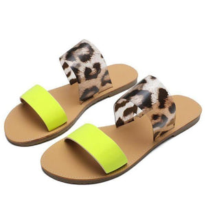Women summer two strap leopard peep toe slide sandals