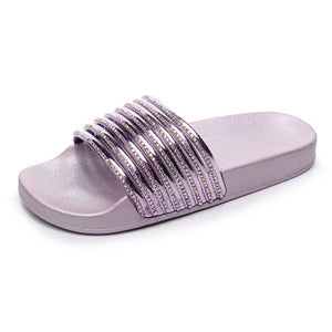 Women rhinestone one strap open toe slides summer slippers