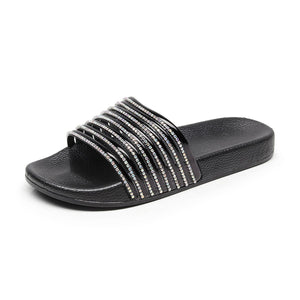 Women rhinestone one strap ope toe slides summer slippers