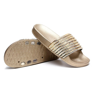 Women rhinestone one strap ope toe slides summer slippers