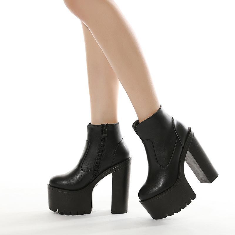 Women's high heeled thick platform booties nightclub party high heels ankle boots