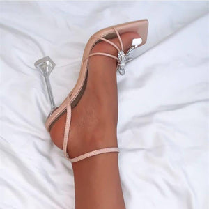 Women sexy rhinestone bow peep toe ankle strap chunky heels