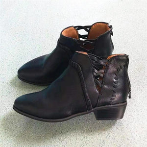 Women short criss cross hollow chunky heeled booties