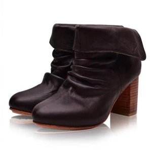 Women Stacked Heel Booties Solid Round Toe Chunky Heel Ankle Boots