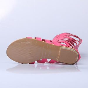 Women peep toe studded gladiator sandals strappy hollow back zipper roman sandals
