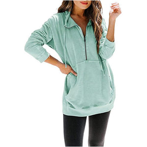 Women solid color sweatshirt half zip pullovers with pocket