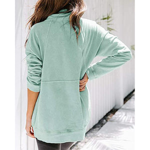Women solid color sweatshirt half zip pullovers with pocket