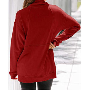 Women solid color pullover half zip sweatshirt with pocket
