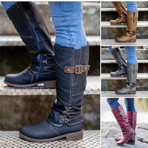 Women Elastic Calf Studded Buckle Strap Square Heel Chunky Platform New Fashion Winter Snow Boots
