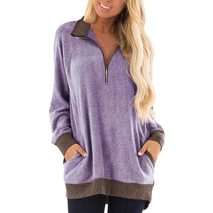 Women long sleeve sweatshirt fall winter quarter zip pullover
