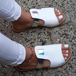 Women peep toe sequin casual slide flat sandals