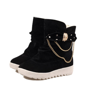 Women chain d¨¦cor rhinestone bowknot platform winter short snow boots