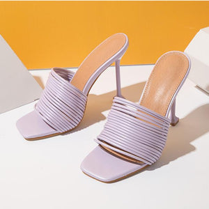 Women peep toe mule slide stiletto high heels