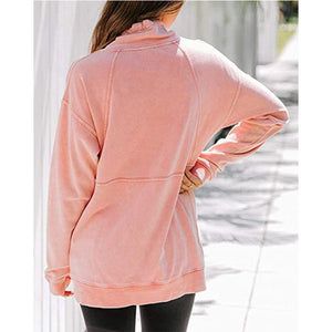 Women solid color sweatshirt half zip pullovers with pocket