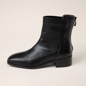 Women's black zipper ankle boots square toe chunky low heel zipper boots