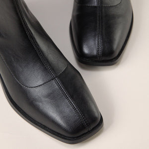 Women's black zipper ankle boots square toe chunky low heel zipper boots