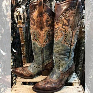 Women's vintage cowboy boots knee high pointed toe western boots