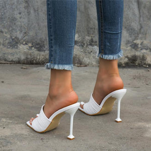 Women peep toe mule slide stiletto high heels