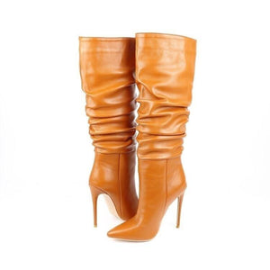 Women stiletto high heel pointed toe slouch knee high boots