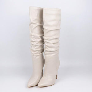 Women stiletto high heel pointed toe slouch knee high boots