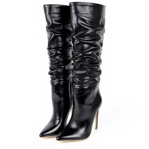 Women stiletto high heel pointed toe slouch knee high boots