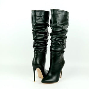 Women stiletto high heel pointed toe slouch knee high boots