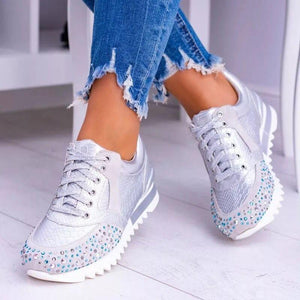Women's cute glitter rhinestone platform sneakers lightweight comfort running shoes