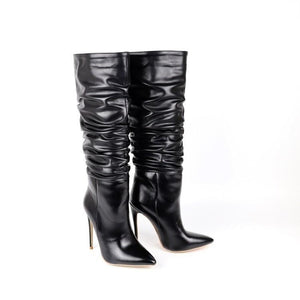 Women stiletto high heel pointed toe slouch knee high boots