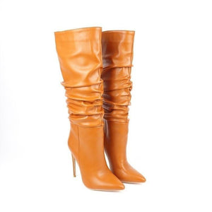 Women stiletto high heel pointed toe slouch knee high boots