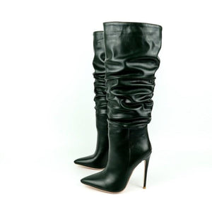 Women stiletto high heel pointed toe slouch knee high boots