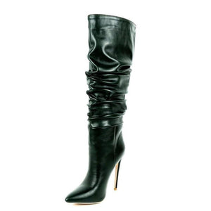 Women stiletto high heel pointed toe slouch knee high boots