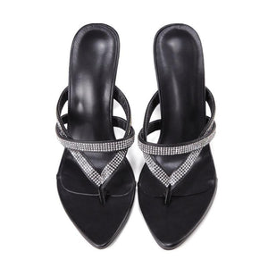 Women criss cross strap sparkly rhinestone slide flip flop heels