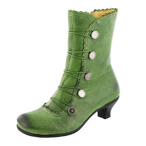 Women's vintage louis heels mid calf boots retro zipper boots