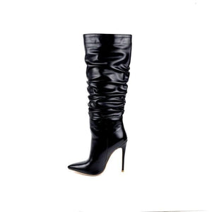 Women stiletto high heel pointed toe slouch knee high boots