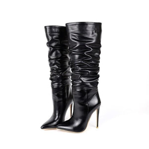 Women stiletto high heel pointed toe slouch knee high boots