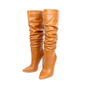 Women stiletto high heel pointed toe slouch knee high boots