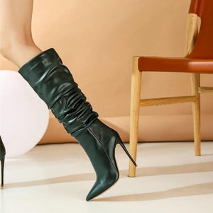 Women stiletto high heel pointed toe slouch knee high boots