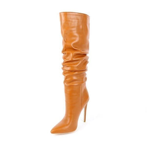 Women stiletto high heel pointed toe slouch knee high boots