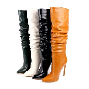 Women stiletto high heel pointed toe slouch knee high boots